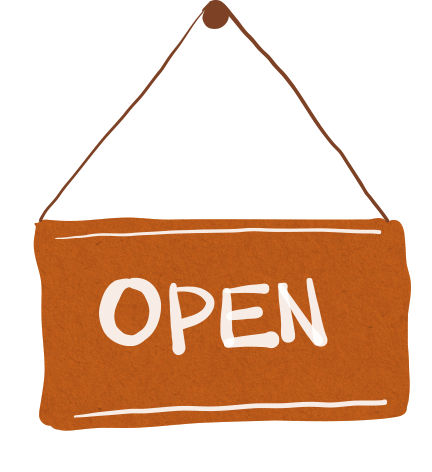 illustration of a hanging sign that reads Open