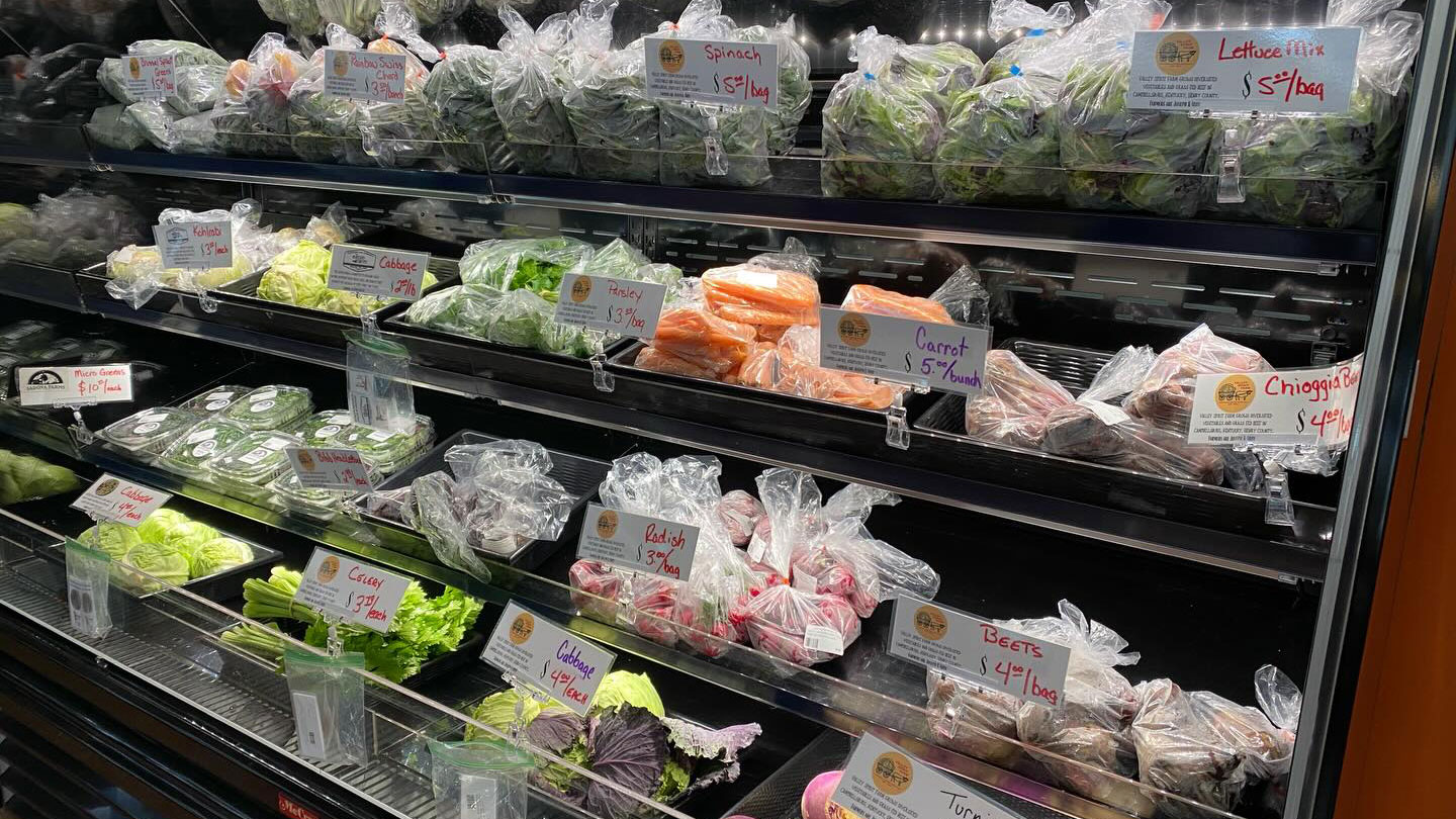 vegetables in a refrigerated case
