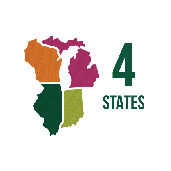 Contorno de Michigan, Indiana, Illinois y Wisconsin, cuatro estados